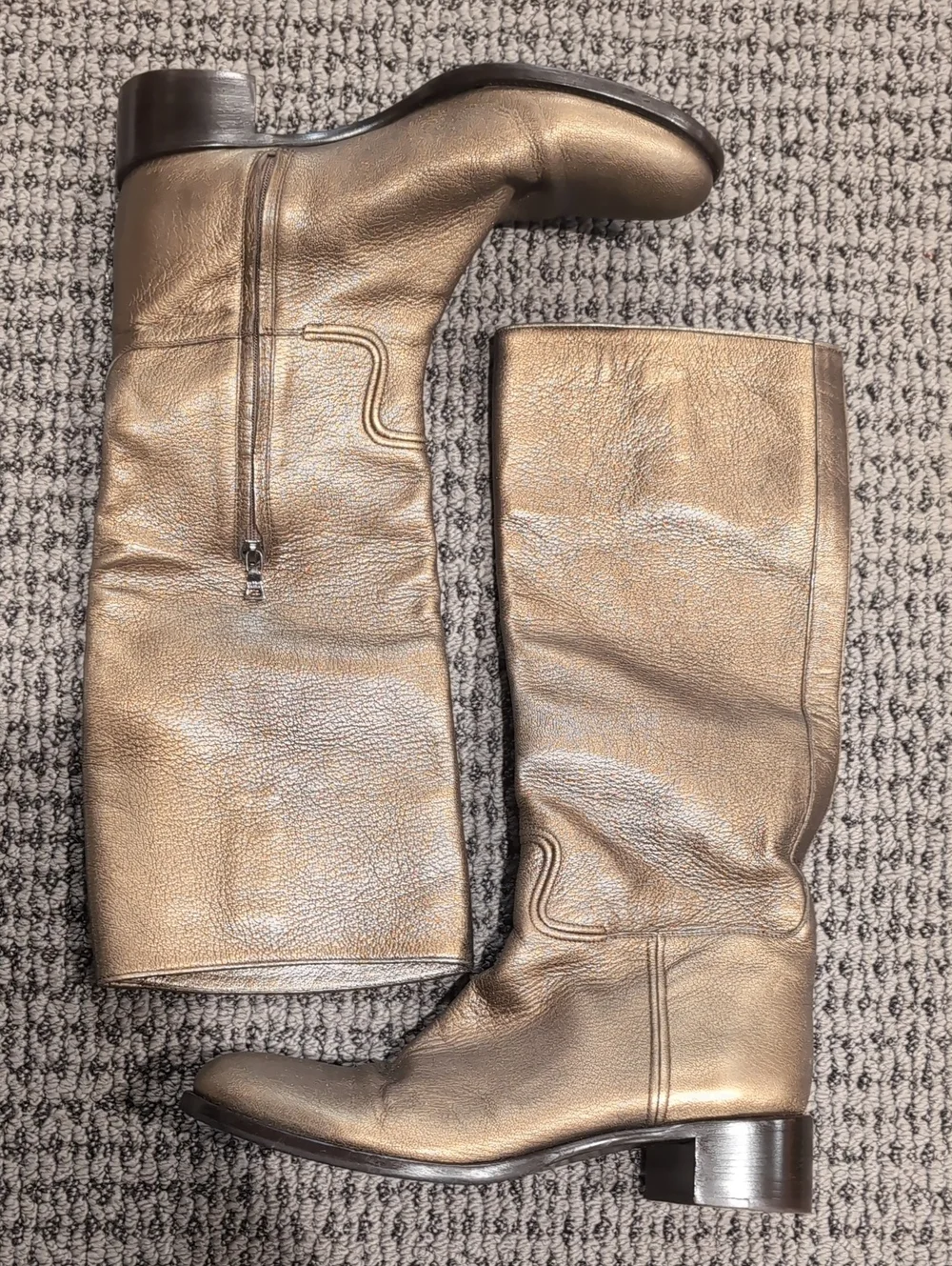 Metallic Gold Leather Riding Boots